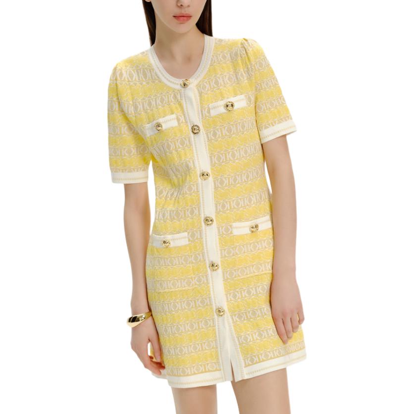 Sizing (W) KARL LAGERFELD 女裝黃色短袖撞色鈕扣連衣裙 SS24 E41W1308
