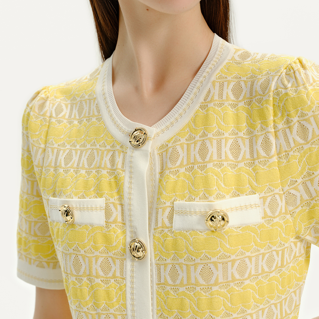 Cheap (W) KARL LAGERFELD 女裝黃色短袖撞色鈕扣連衣裙 SS24 E41W1308