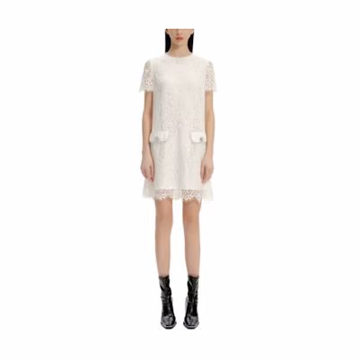 (Women) KARL LAGERFELD Women White Lace Short-Sleeve Mini Dress SS24 Casual Wear E42W13A8