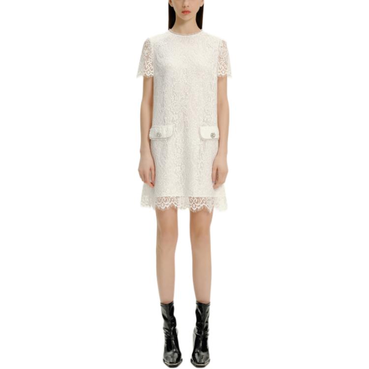 Order (Women) KARL LAGERFELD Women White Lace Short-Sleeve Mini Dress SS24 Casual Wear E42W13A8
