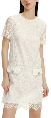 (Women) KARL LAGERFELD Women White Lace Short-Sleeve Mini Dress SS24 Casual Wear E42W13A8 Lookbook (Women) KARL LAGERFELD Women White Lace Short-Sleeve Mini Dress SS24 Casual Wear E42W13A8