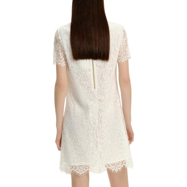 Shop (Women) KARL LAGERFELD Women White Lace Short-Sleeve Mini Dress SS24 Casual Wear E42W13A8