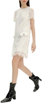 (Women) KARL LAGERFELD Women White Lace Short-Sleeve Mini Dress SS24 Casual Wear E42W13A8 Purchase (Women) KARL LAGERFELD Women White Lace Short-Sleeve Mini Dress SS24 Casual Wear E42W13A8