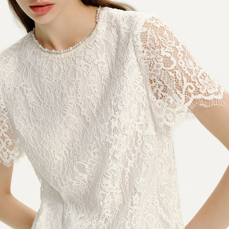 Details for (Women) KARL LAGERFELD Women White Lace Short-Sleeve Mini Dress SS24 Casual Wear E42W13A8