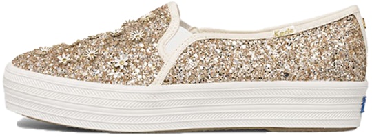(Women) Keds Kate Spade New York Triple Decker 'Glitter Flowers Gold' WF65103 (Women) Keds Kate Spade New York Triple Decker 'Glitter Flowers Gold' WF65103