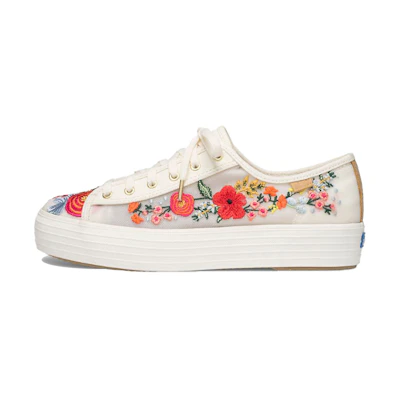 (W) Keds Rifle Paper Co. Triple Kick Embroidered Mesh 'Pink White Floral'