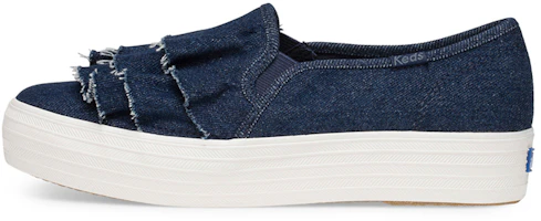 (Women) Keds Triple Ruffle Denim Slip-On 'Blue' WF59217 (Women) Keds Triple Ruffle Denim Slip-On 'Blue' WF59217