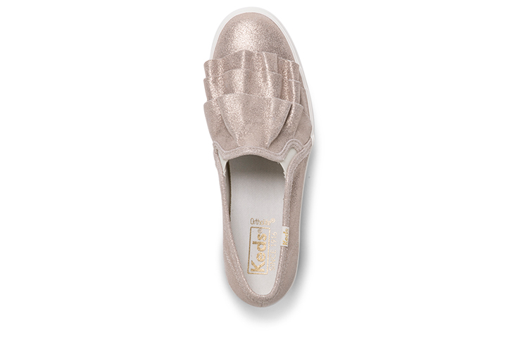 Lookbook (Women) Keds Triple Ruffle Glitter 'Pink Gold Slip-On' WH58506