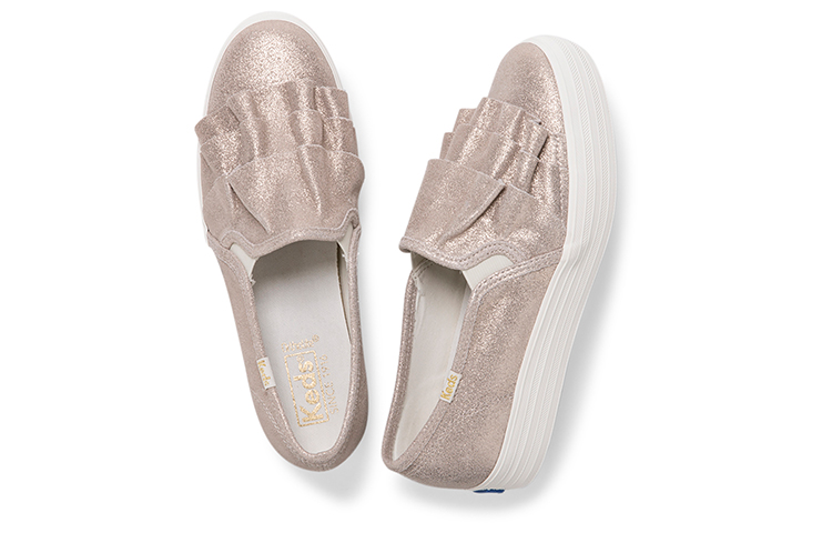 Shop (Women) Keds Triple Ruffle Glitter 'Pink Gold Slip-On' WH58506