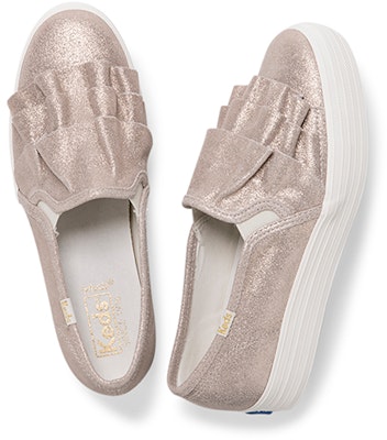 (W) Keds Triple Ruffle Glitter 'Pink Gold Slip-On' Wanita Emas Merah Jambu WH58506 Shop (W) Keds Triple Ruffle Glitter 'Pink Gold Slip-On' Wanita Emas Merah Jambu WH58506