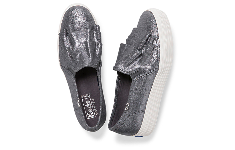 Shop (Women) Keds Triple Ruffle Glitter Slip-On 'Grey' WH58987