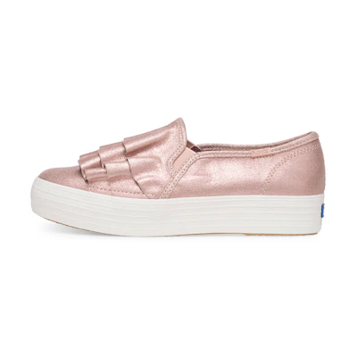 (W) Keds Triple Ruffle Glitter Slip-On 'Rose Gold'