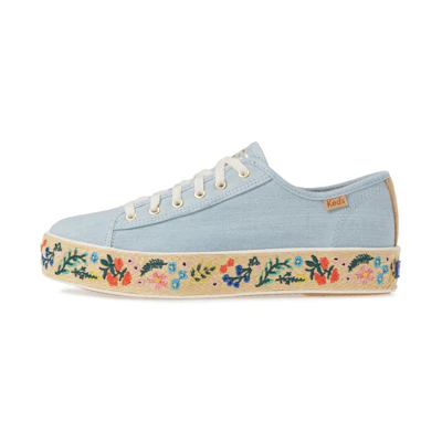 (W) Keds Rifle Paper Co. Triple Kick 'Rosalie Embroidered Jute Blue'