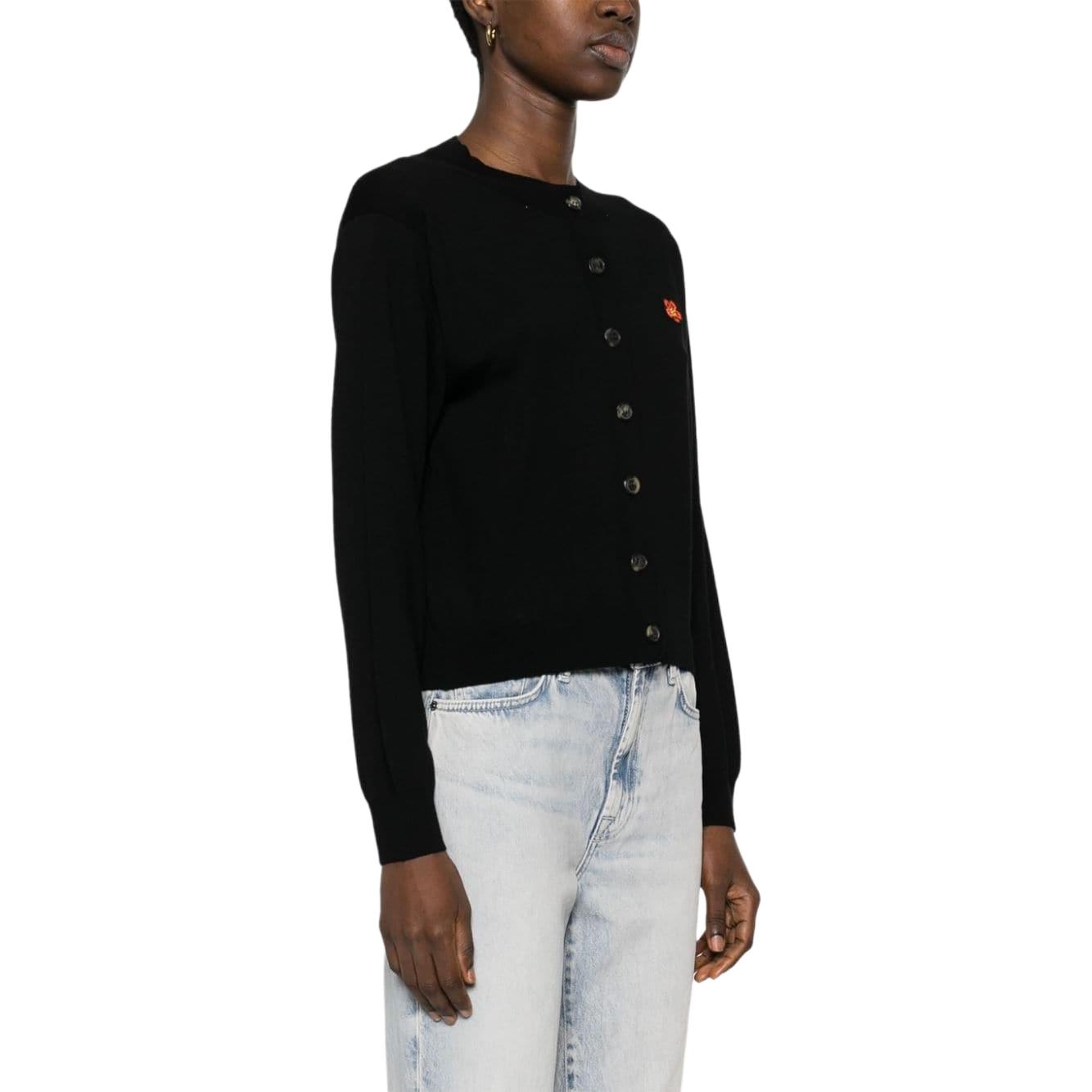 Purchase (Women) KENZO  Black Crewneck Button-Up Long Sleeve Sweater FE52CA4523LB99J