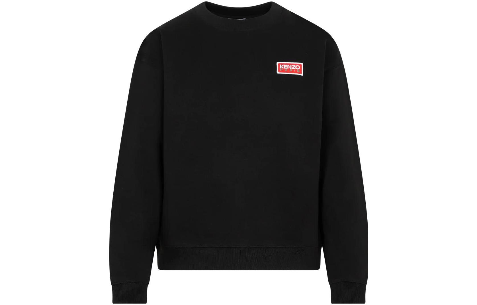 Buy (Women) KENZO  Black Crewneck Sweatshirt with Solid Logo Patch. FD62SW0614MF-99J