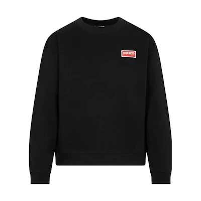 (Women) KENZO Black Crewneck Sweatshirt with Solid Logo Patch. FD62SW0614MF-99J