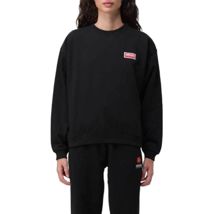 Shop (Women) KENZO  Black Crewneck Sweatshirt with Solid Logo Patch. FD62SW0614MF-99J