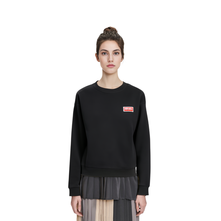 Purchase (Women) KENZO  Black Crewneck Sweatshirt with Solid Logo Patch. FD62SW0614MF-99J