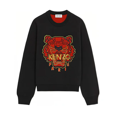 (Women) KENZO Black Embroidered Tiger Wool Sweater Long Sleeve Pullover. FC52PU645CXA-99