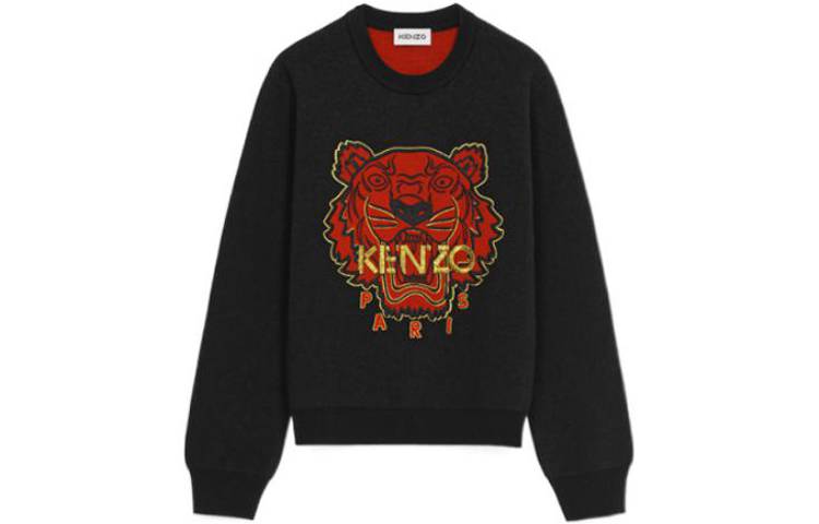 Order (Women) KENZO  Black Embroidered Tiger Wool Sweater Long Sleeve Pullover. FC52PU645CXA-99