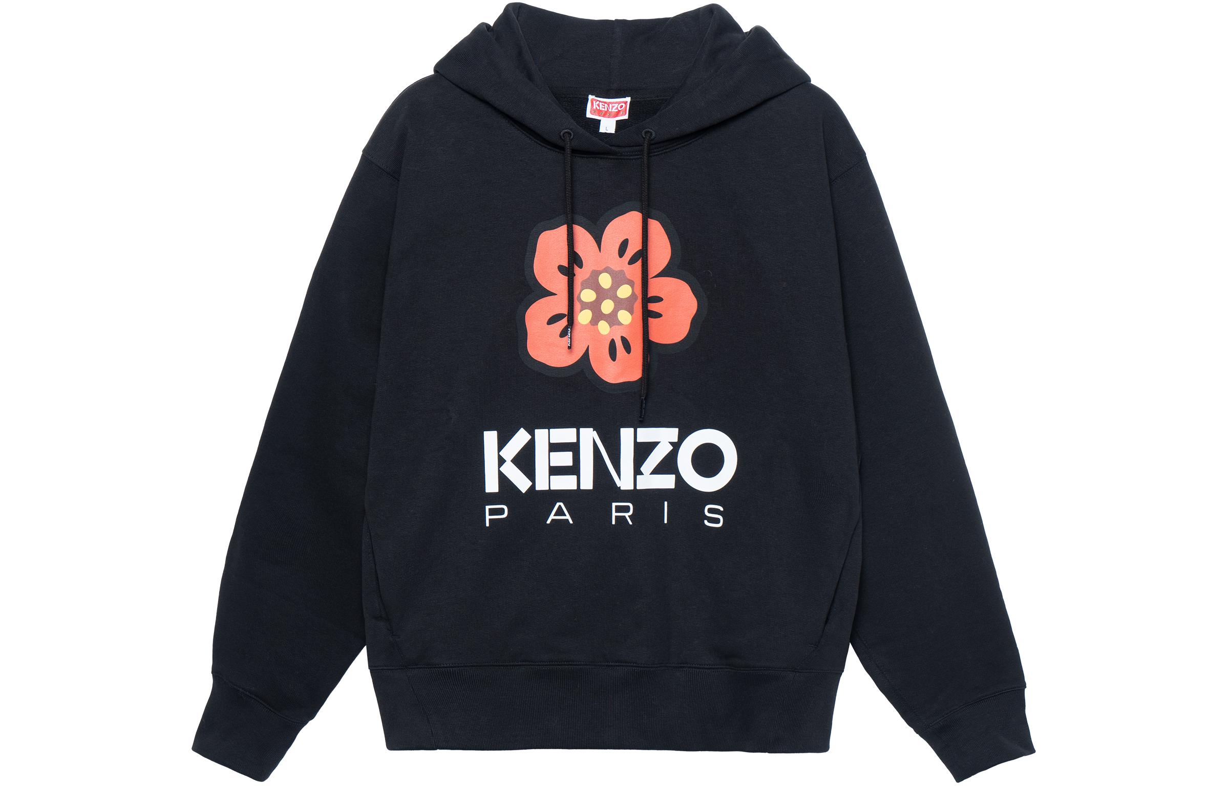 (Women) KENZO  Black Hoodie with Plant Graphic Print. FD62SW0634ME99J
