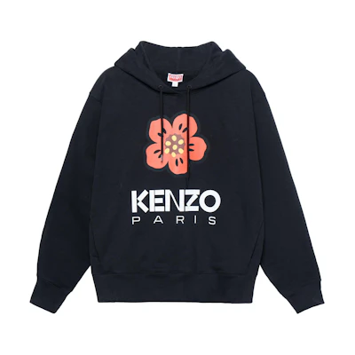 (Women) KENZO Black Hoodie with Plant Graphic Print. FD62SW0634ME99J