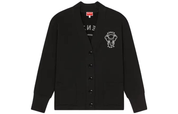 (Women) KENZO  Black Knit Cardigan with Animal Pattern FD62SW0944ME-99J