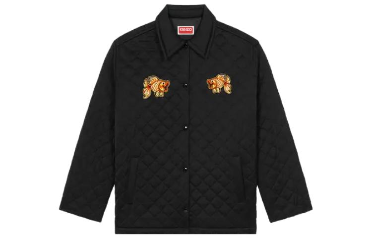 (Women) KENZO  Black Long-Sleeve Jacket with Animal Print and Button-Up Design FD62BL1829FM-99