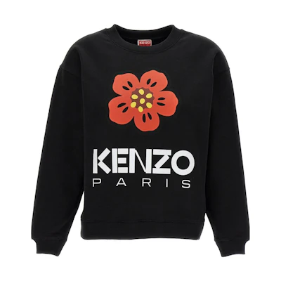 (Women) KENZO Black Long Sleeve Sweatshirt with Boke Flower & Letter Design. FD52SW0364ME99J