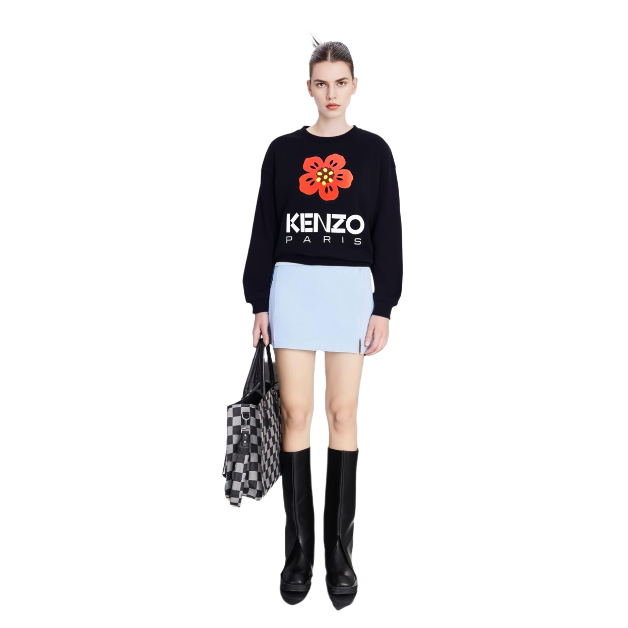 Shop (W) KENZO Sudadera Negra Manga Larga con Diseño de Flor Boke y Letras. FD52SW0364ME99J