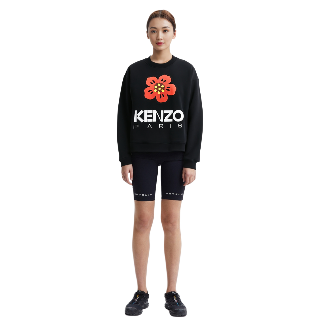 Purchase (W) KENZO Sudadera Negra Manga Larga con Diseño de Flor Boke y Letras. FD52SW0364ME99J