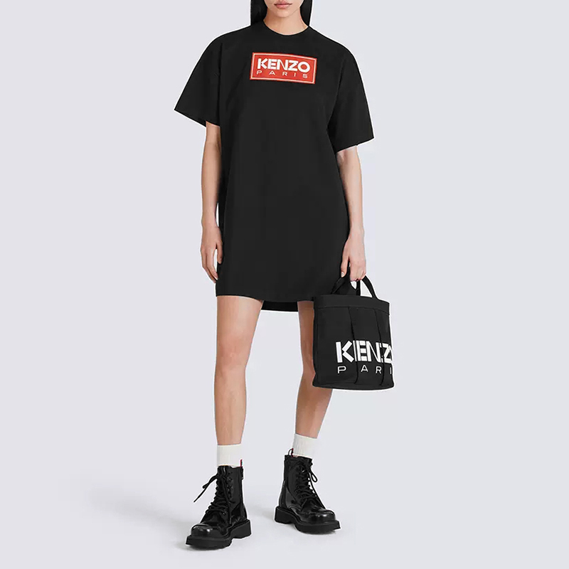 Shop (W) KENZO 黑色宽松版型标志中长款棉质T恤连衣裙. FC62RO7214SY-99A