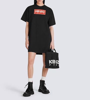 (W) KENZO 黑色宽松版型标志中长款棉质T恤连衣裙. FC62RO7214SY-99A Shop (W) KENZO 黑色宽松版型标志中长款棉质T恤连衣裙. FC62RO7214SY-99A