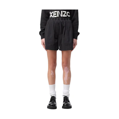 (Women) KENZO Black Loose Fit Logo Shorts. FE52SH0749FI-99