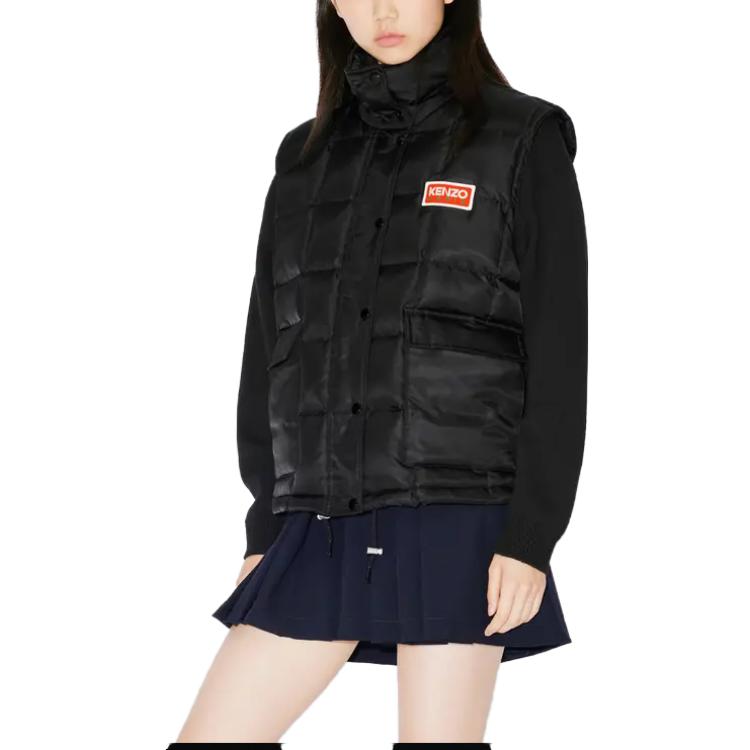 Shop (W) ケンゾー ブラック ノースリーブ ルーズフィット ハイカラー ベスト FD62OU1179NI-99