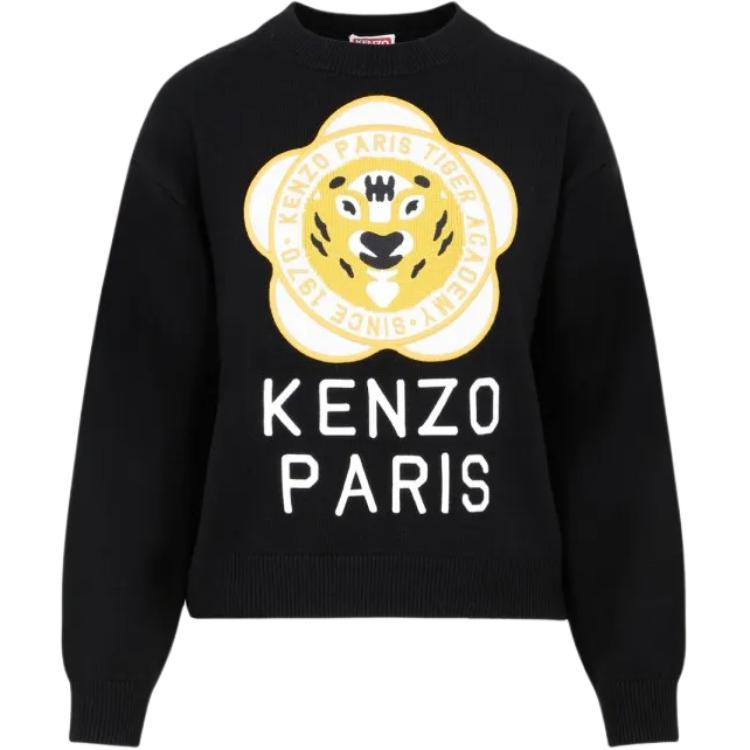 (Women) KENZO  Black Sweater with Letter and Animal Print Design FD62PU4263BB-99J