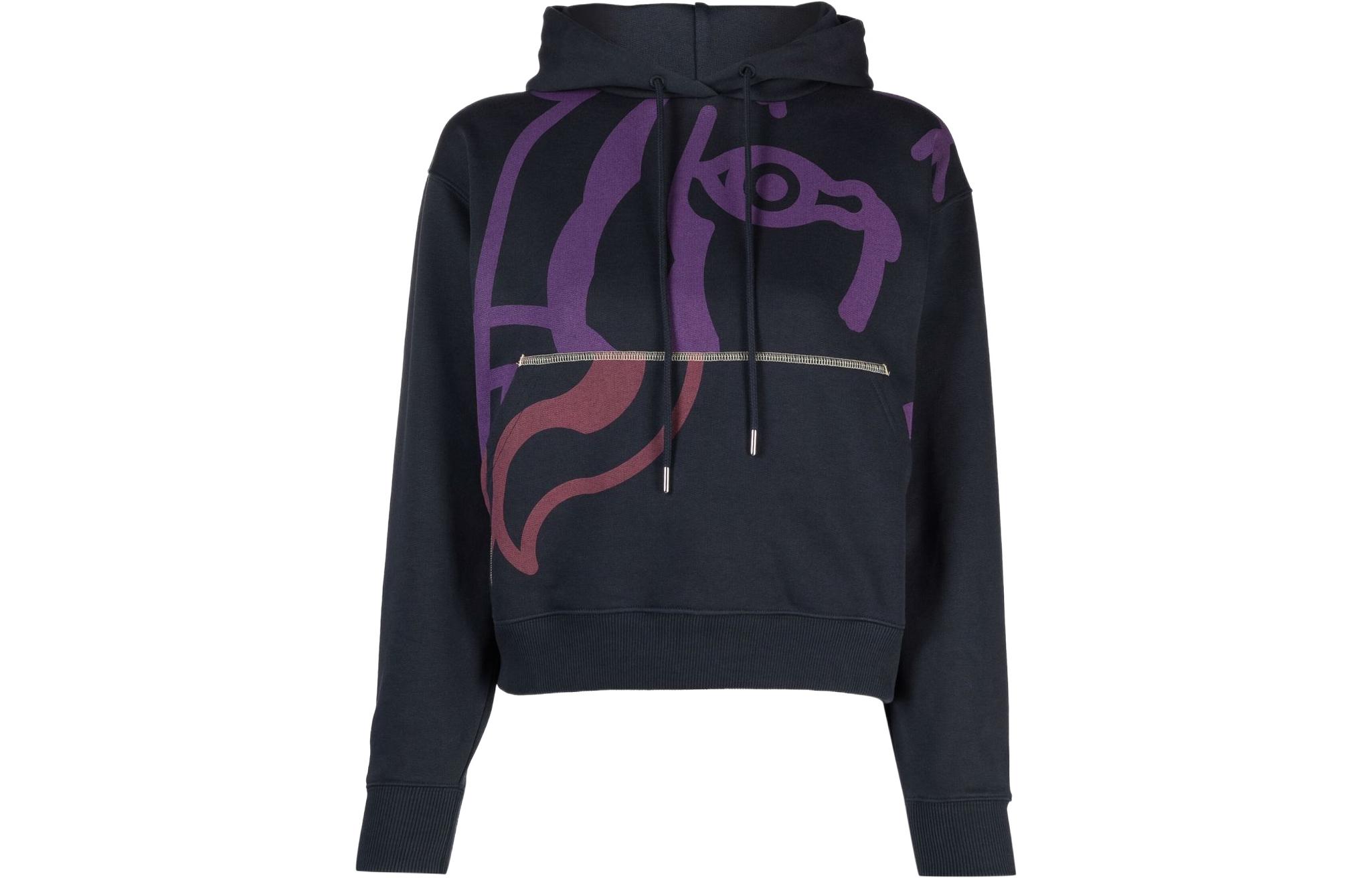 (Women) KENZO  Blue Abstract Print Pullover Hoodie. FB62SW6624MO-79