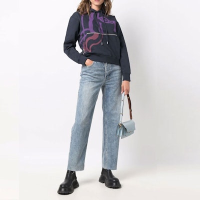 (W) KENZO Hoodie Biru Cetakan Abstrak. FB62SW6624MO-79 Lookbook (W) KENZO Hoodie Biru Cetakan Abstrak. FB62SW6624MO-79