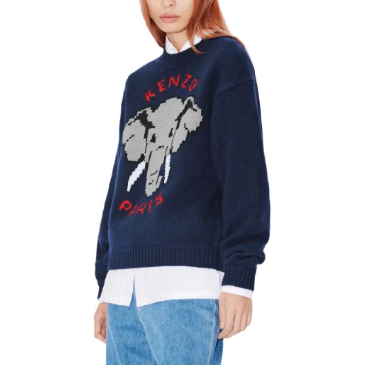 Purchase (W) ケンゾー ブルーエレファント ウールジャンパー アニマル柄 クルーネックセーター FD52PU3653BA-77