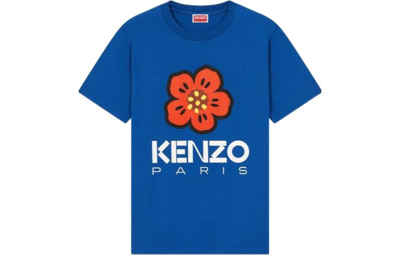 (Women) KENZO  Blue Floral Logo Graphic Crew Neck Short Sleeve T-Shirt. FD52TS0394SO-74
