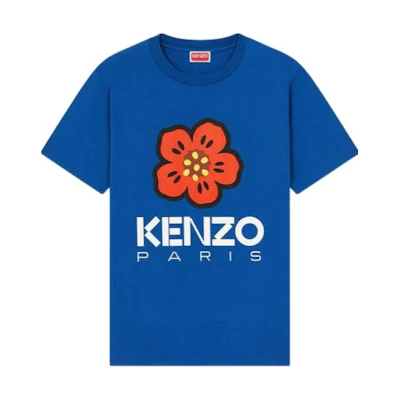(Women) KENZO Blue Floral Logo Graphic Crew Neck Short Sleeve T-Shirt. FD52TS0394SO-74