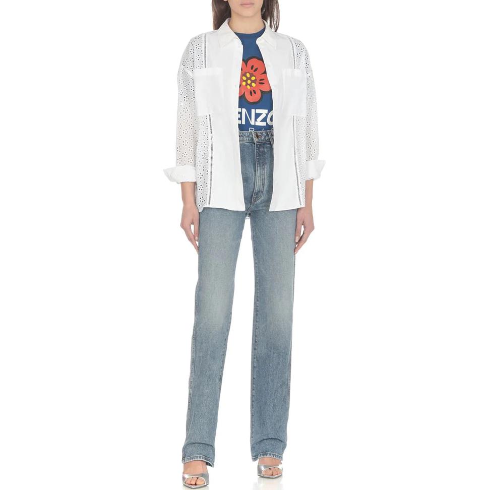 Shop (W) KENZO Camiseta Azul Floral con Logo Gráfico de Manga Corta y Cuello Redondo. FD52TS0394SO-74