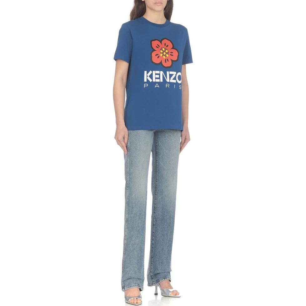 Purchase (W) KENZO Camiseta Azul Floral con Logo Gráfico de Manga Corta y Cuello Redondo. FD52TS0394SO-74