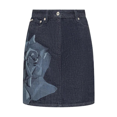 (Women) KENZO Blue Floral Print Zip Mid-Waist Casual Mini Skirt FE52DJ2746B-7DM