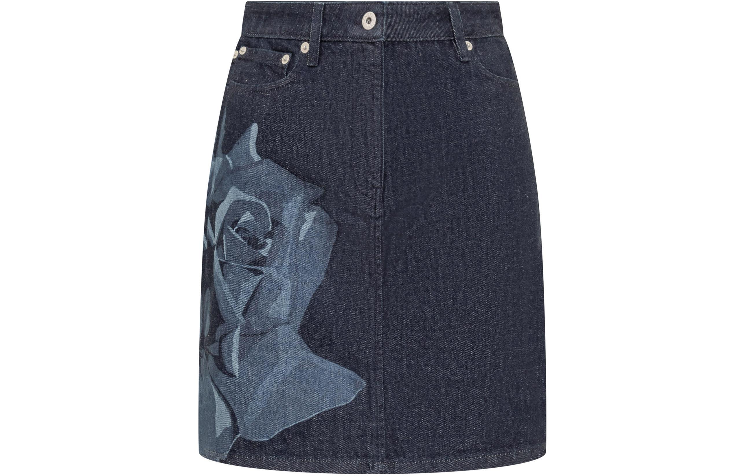 Order (W) ケンゾー ブルー フローラルプリント ジップ ミッドウエスト カジュアル ミニスカート FE52DJ2746B-7DM