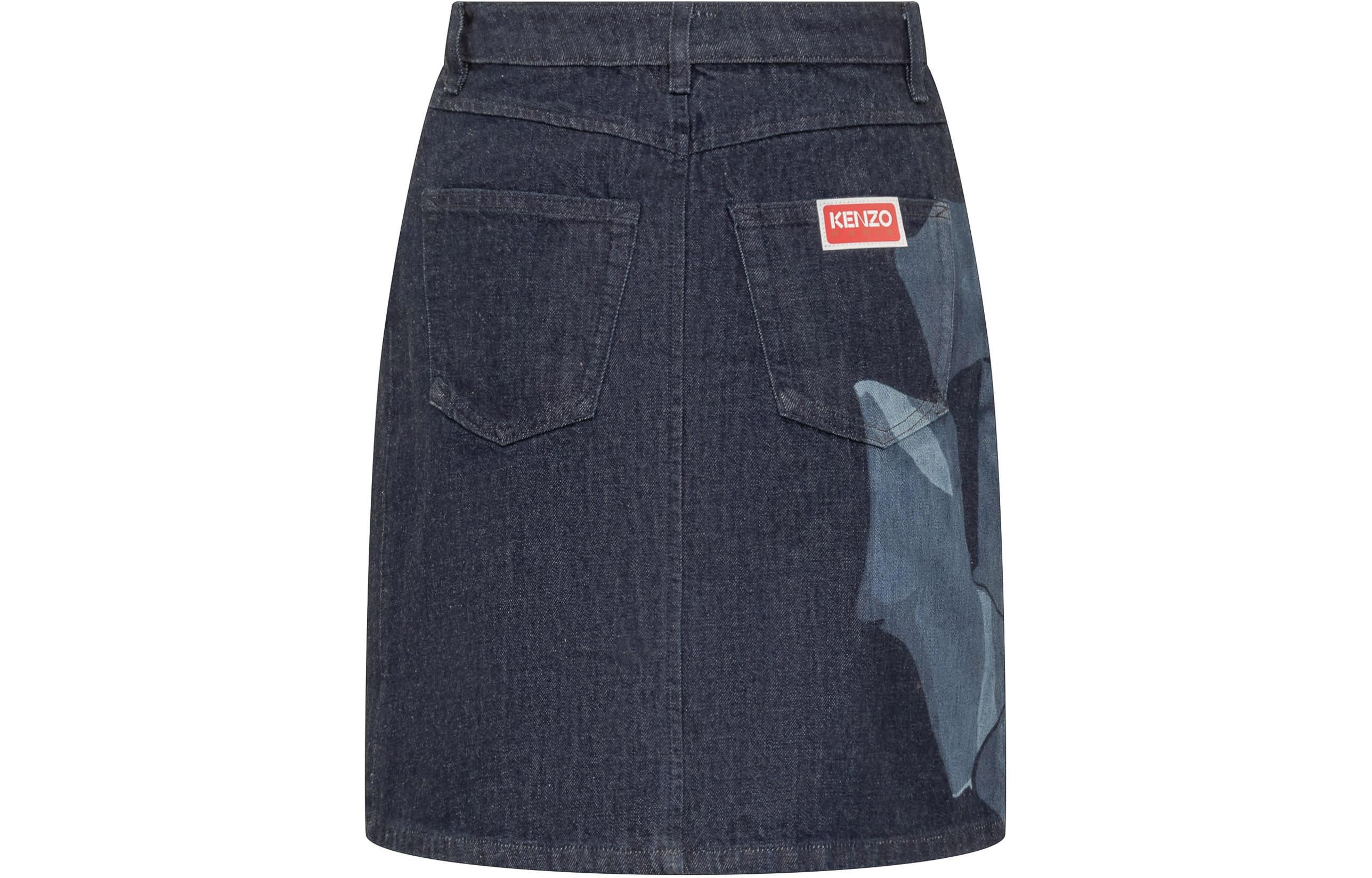 Lookbook (W) ケンゾー ブルー フローラルプリント ジップ ミッドウエスト カジュアル ミニスカート FE52DJ2746B-7DM