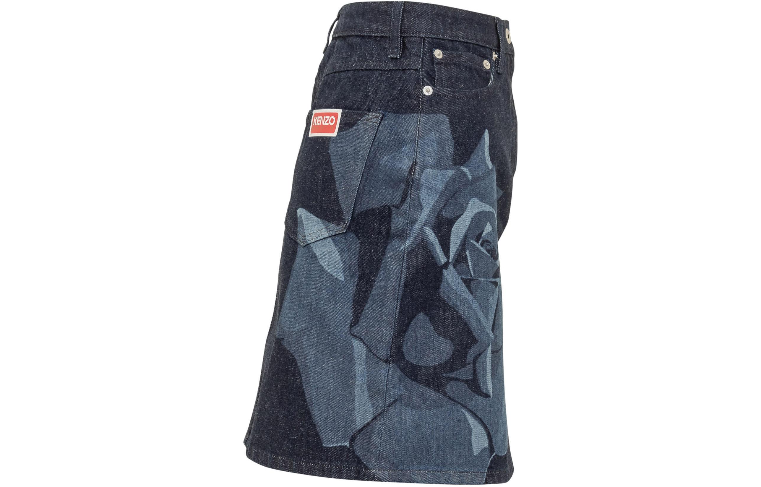 Shop (W) ケンゾー ブルー フローラルプリント ジップ ミッドウエスト カジュアル ミニスカート FE52DJ2746B-7DM