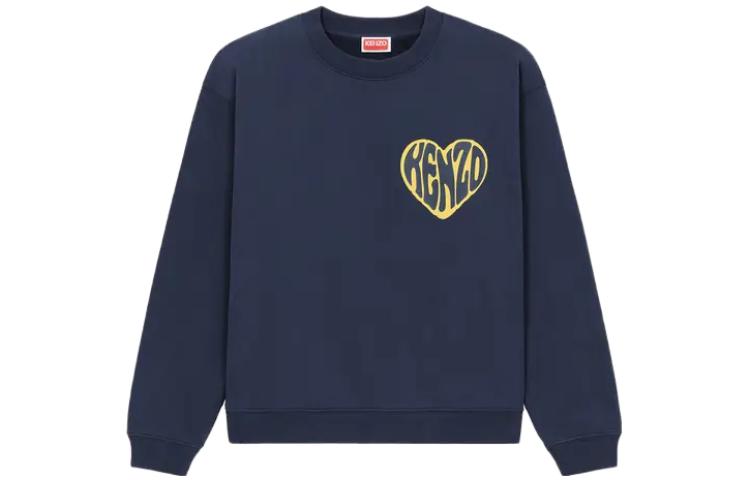 (Women) KENZO  Blue Heart Print Crewneck Loose Fit Sweatshirt. FD62SW0754MC-77
