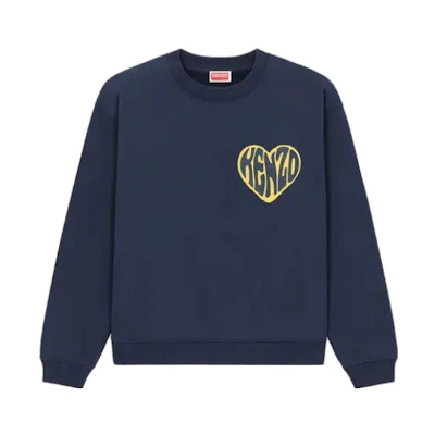 (Women) KENZO Blue Heart Print Crewneck Loose Fit Sweatshirt. FD62SW0754MC-77