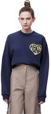 (W) KENZO Sudadera Azul con Estampado de Corazón y Ajuste Holgado. FD62SW0754MC-77 1